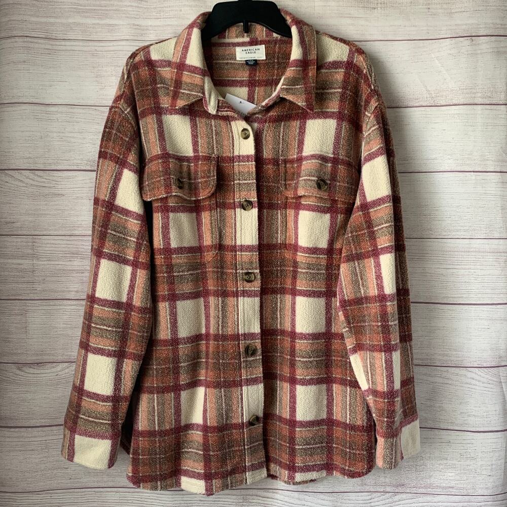 American Eagle Outfitters Oversized Plaid Fleece Shacket Size Large